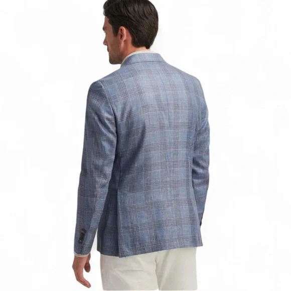 Peter Millar Ames Plaid Soft Jacket Sport Coat Blazer Blue Pearl 42R NWT - Picture 3 of 14